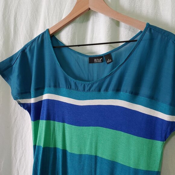 a.n.a t-shirt womens short-sleeve stripes Blue green white Size Small - Picture 5 of 6